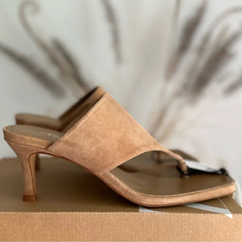 ZARA TOE POST HEELED LEATHER SANDALS